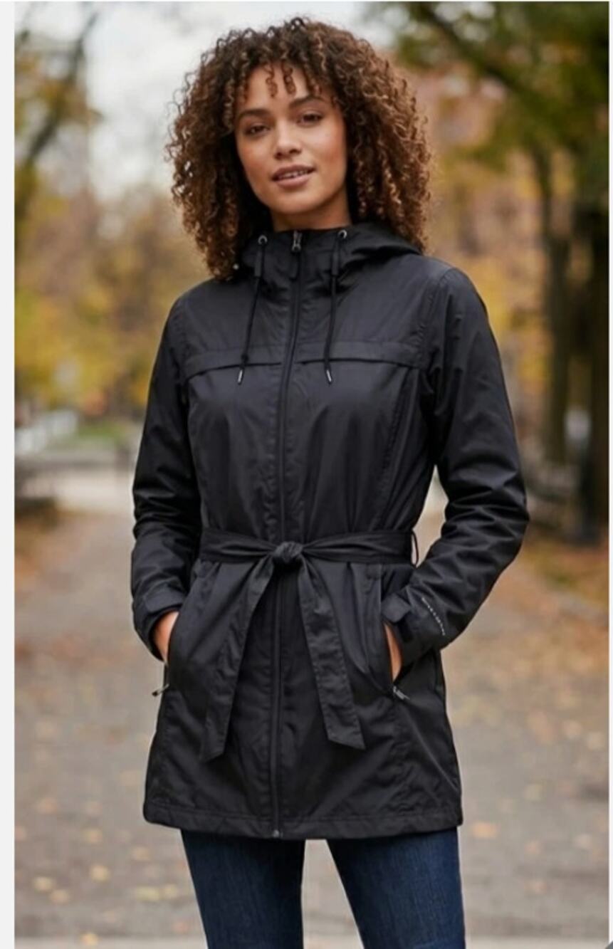 Columbia Women’s Omni-Shield Black Hooded Rain Trench Coat Jacket - Size S